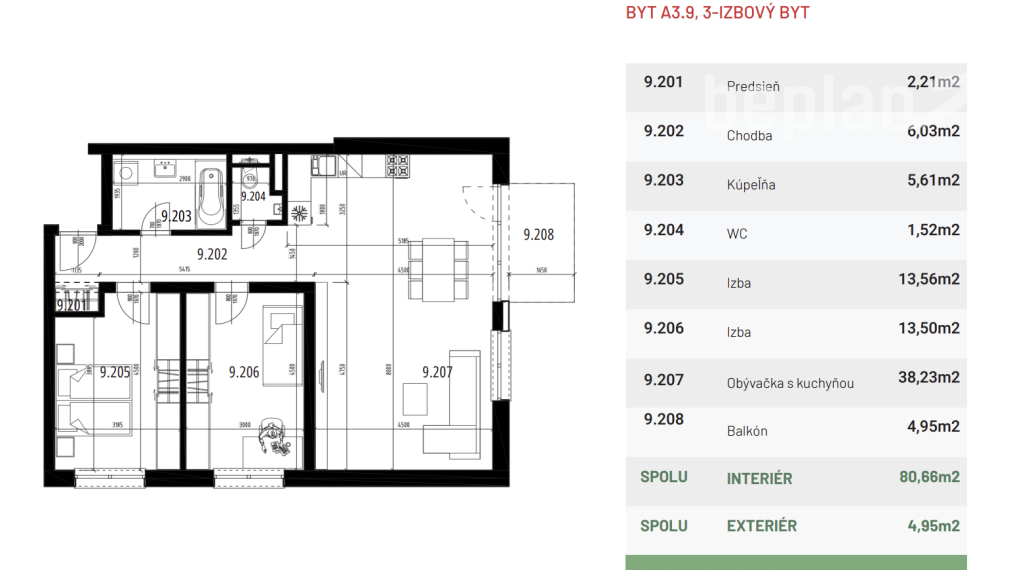 Projekt NOVÁ TULIPA Kvetoslavov - Byt A3.9